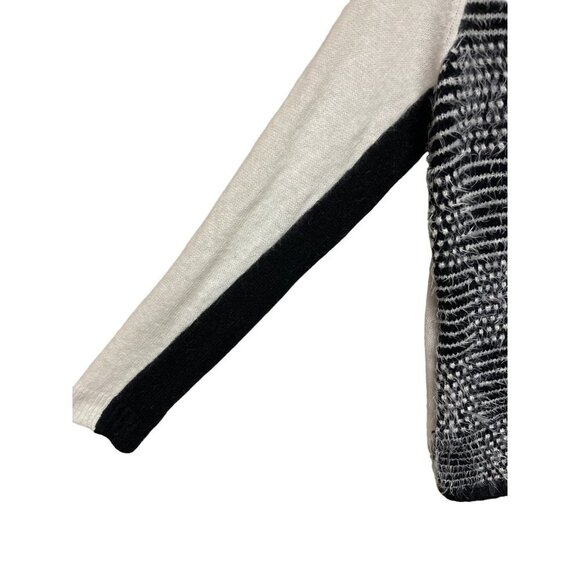 Trouve White Black Angora Faux Leather Trim Cardigan Sweater Women's Size Medium - Picture 3 of 9